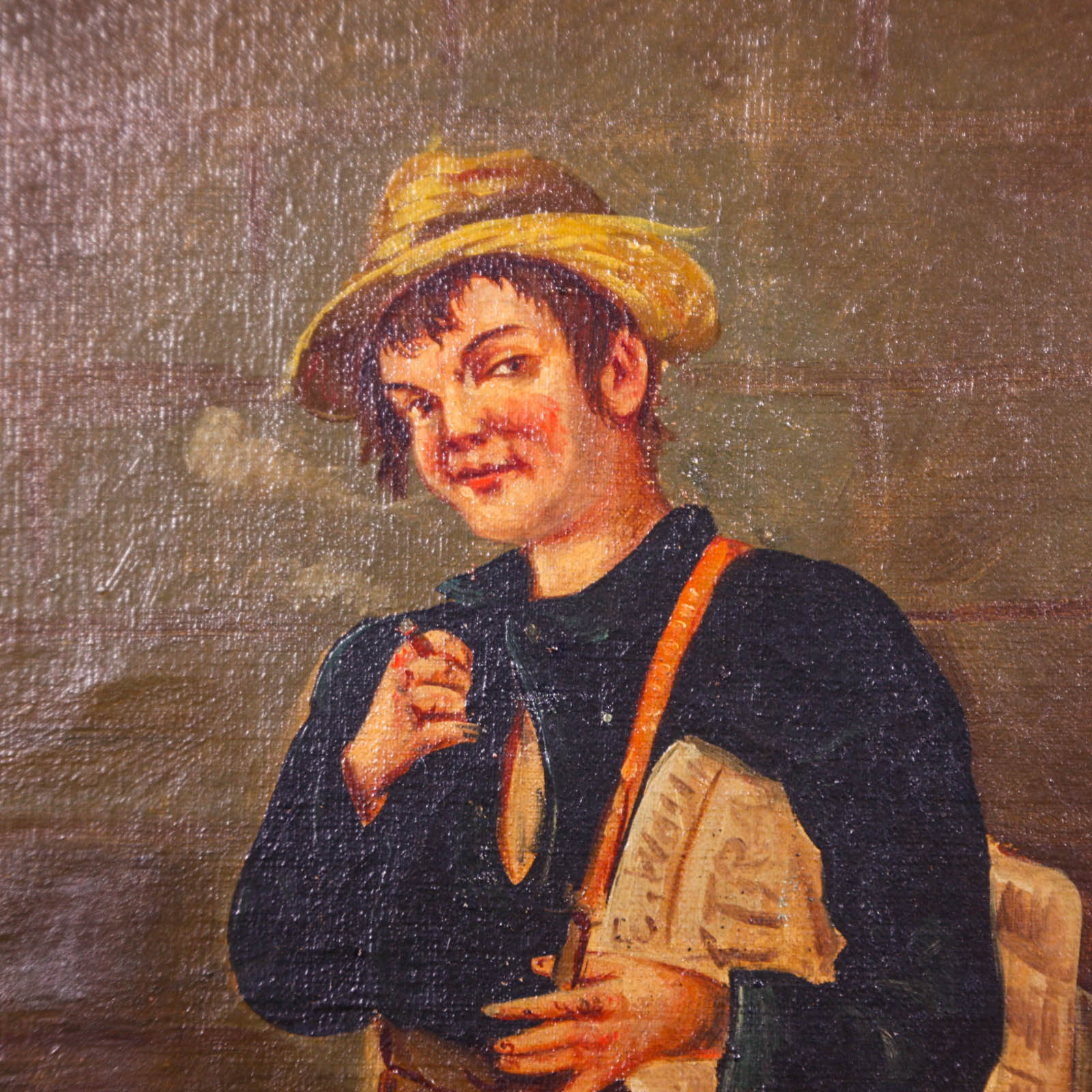 Oil Painting on Canvas of a Young Man with Newspaper
