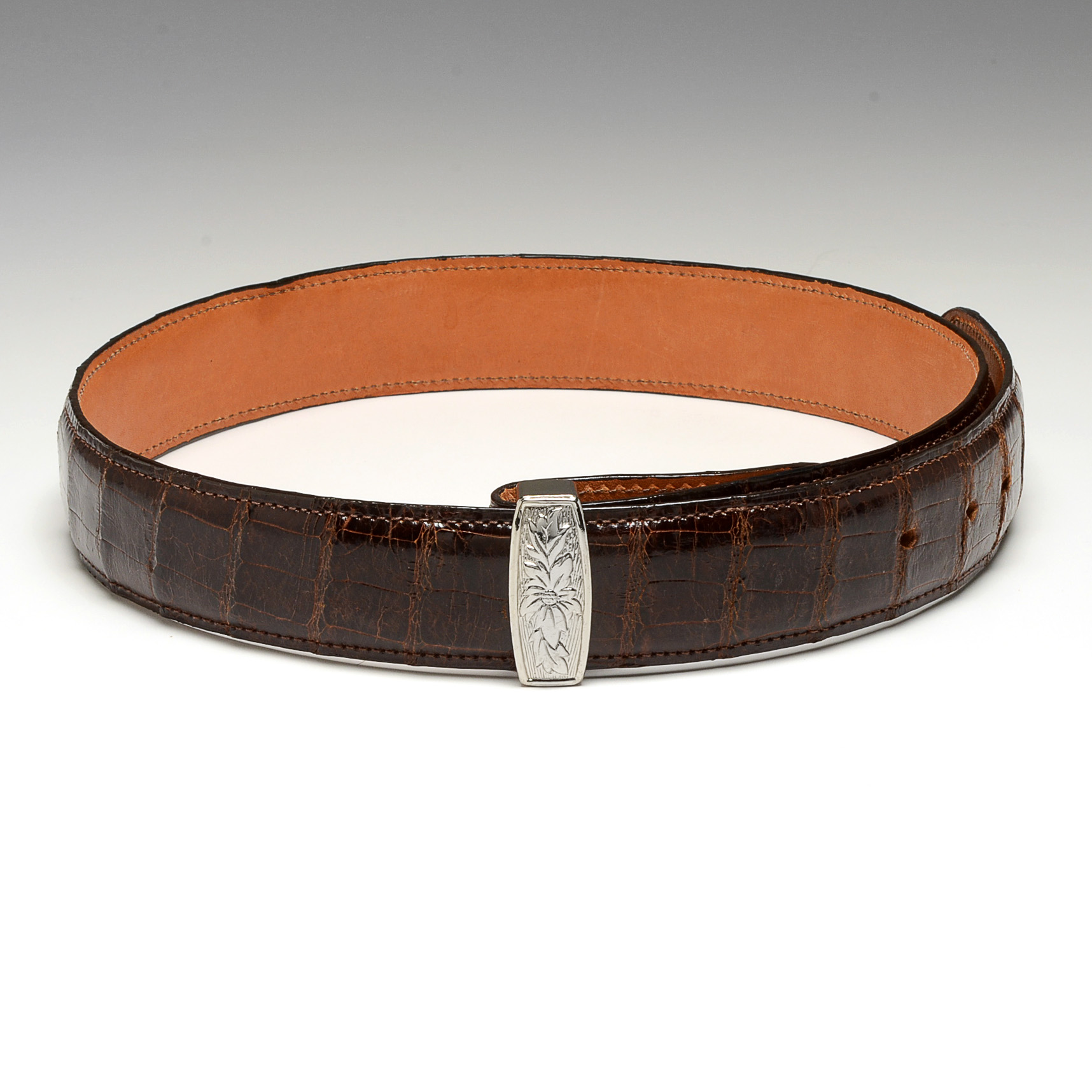 Crocodile Skin Leather Belt in Mahogany Brown