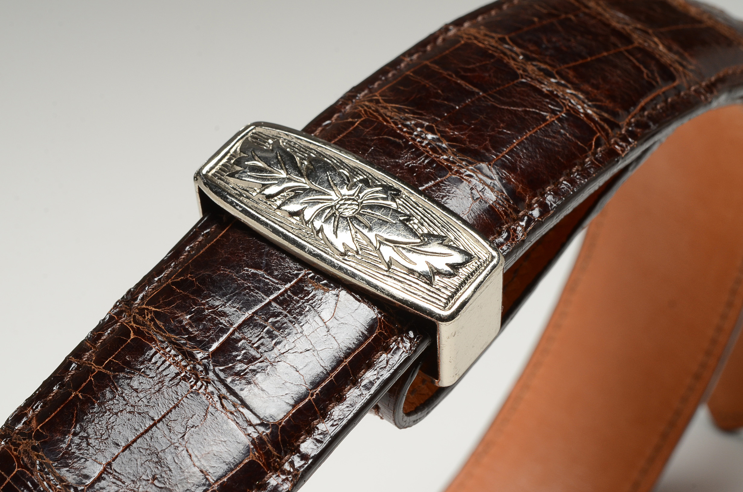 Crocodile Skin Leather Belt in Mahogany Brown