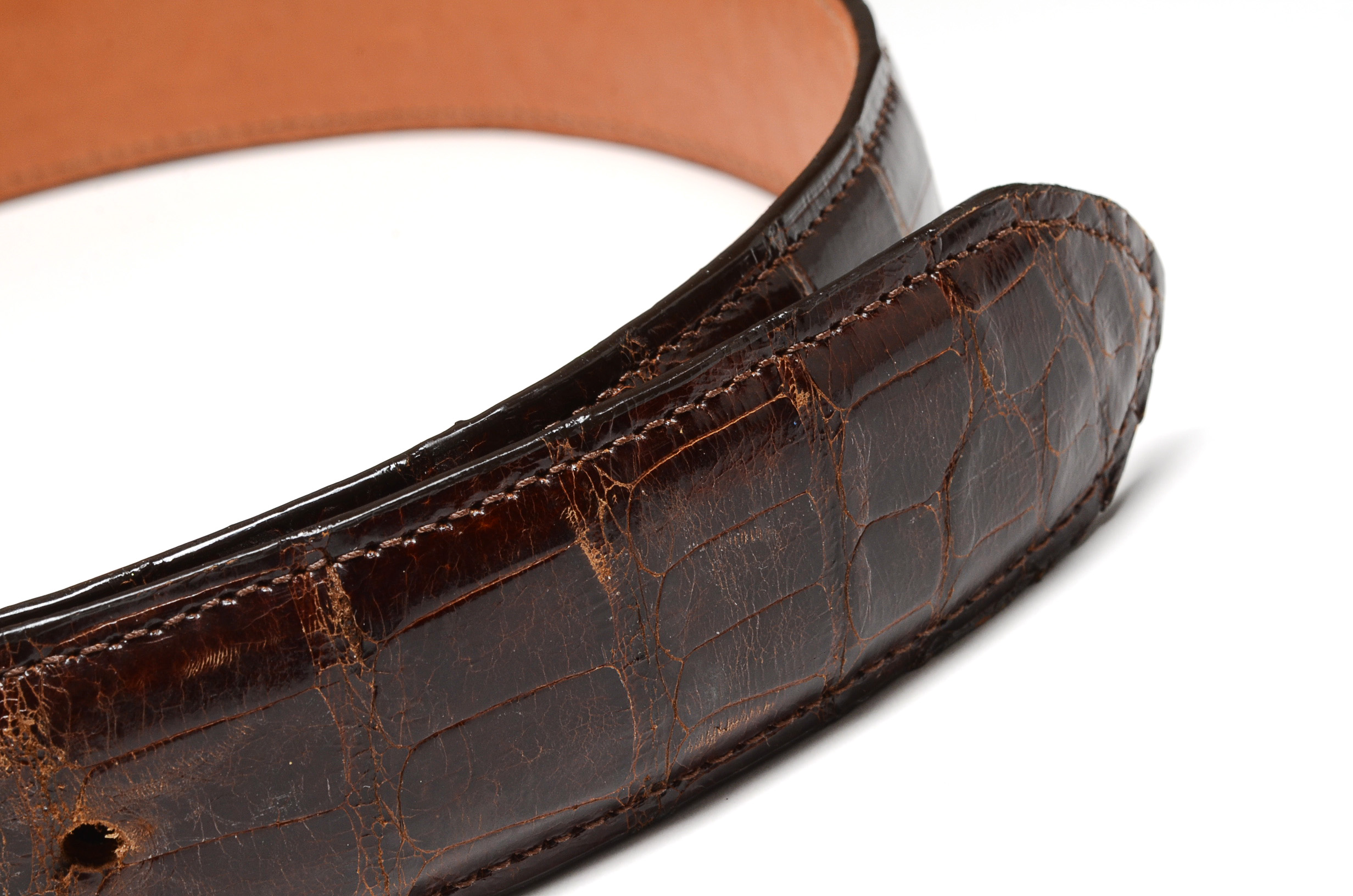 Crocodile Skin Leather Belt in Mahogany Brown