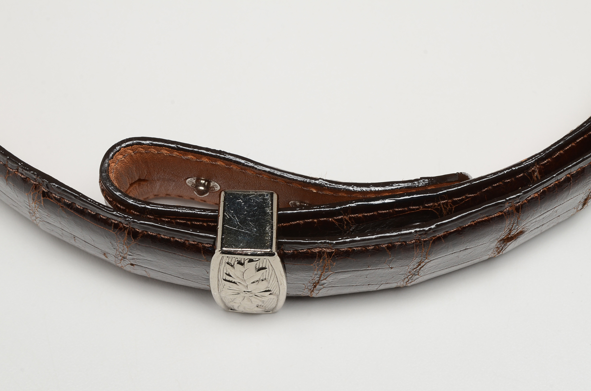 Crocodile Skin Leather Belt in Mahogany Brown