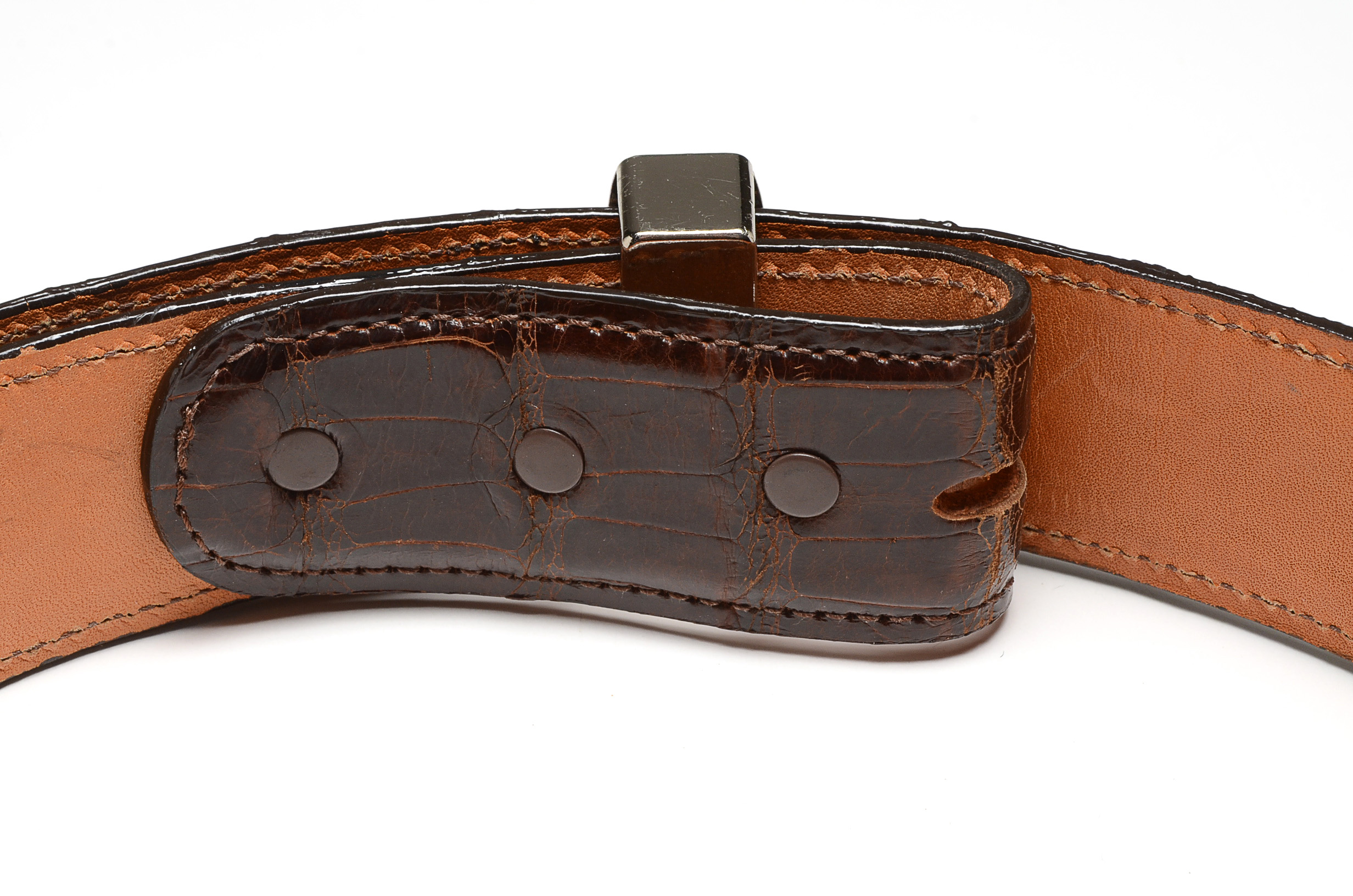 Crocodile Skin Leather Belt in Mahogany Brown