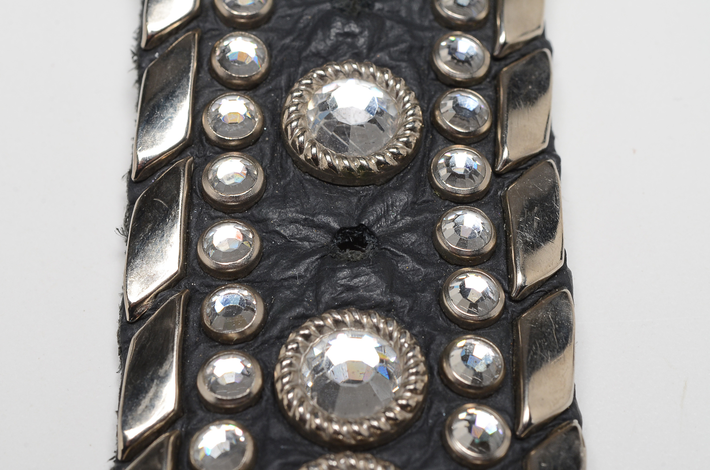 Kippy's of California Black Leather Belt with Silvertone Studs and Crystal Rhinestones