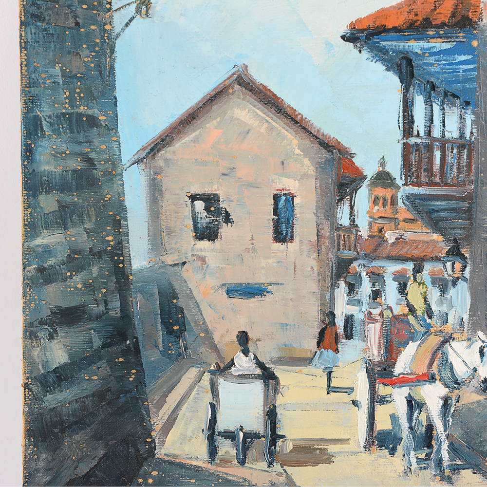Original Signed Oil Painting of a Village Street Scene