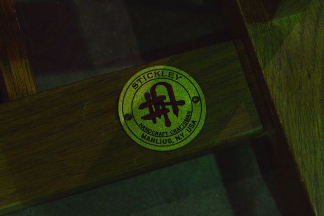 Stickley Tiger Oak Wood Framed Modern Armchair and Ottoman