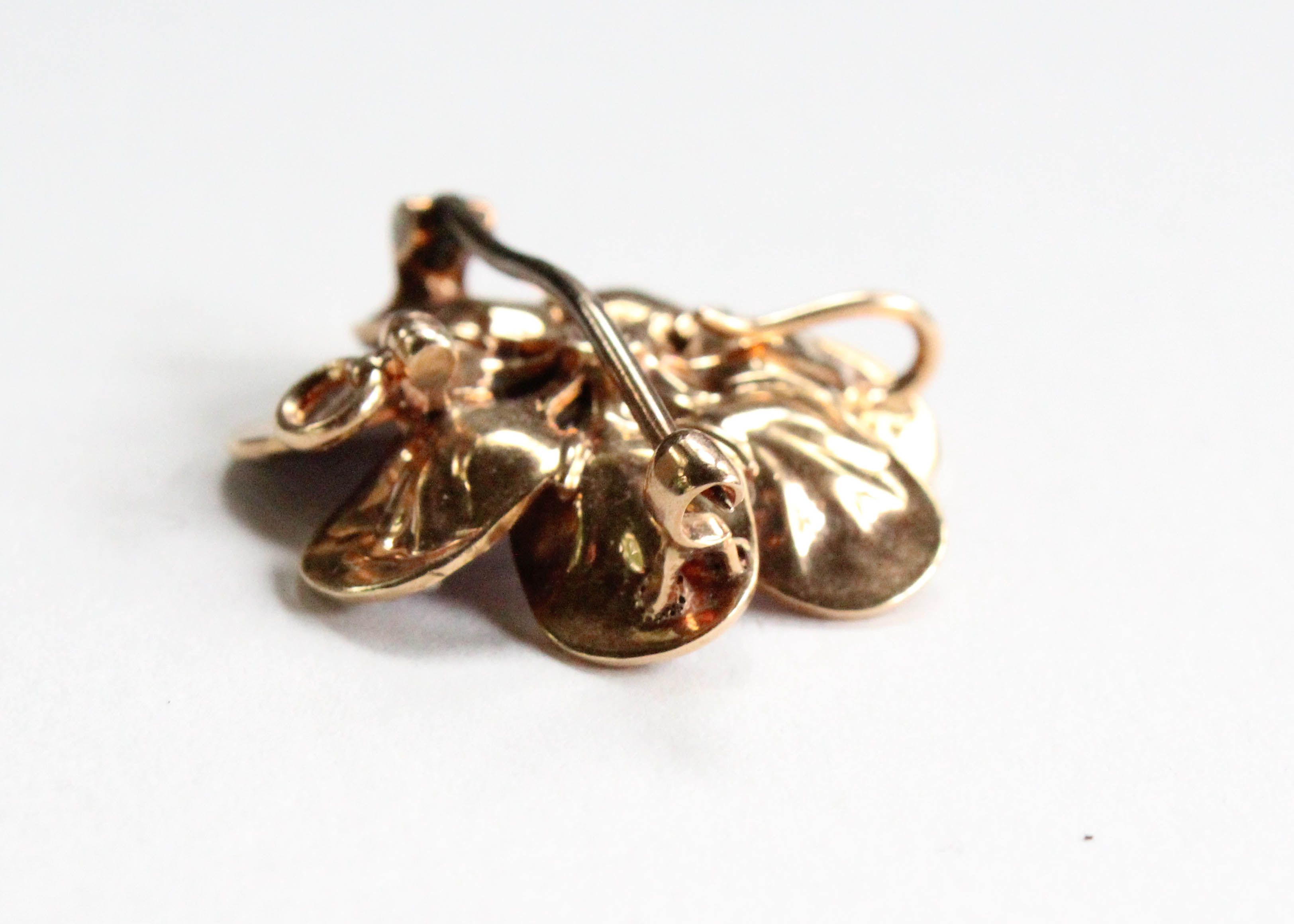 Antique 14K Yellow Gold Watch Pin and Pendant with Enamel Flower and Pearls