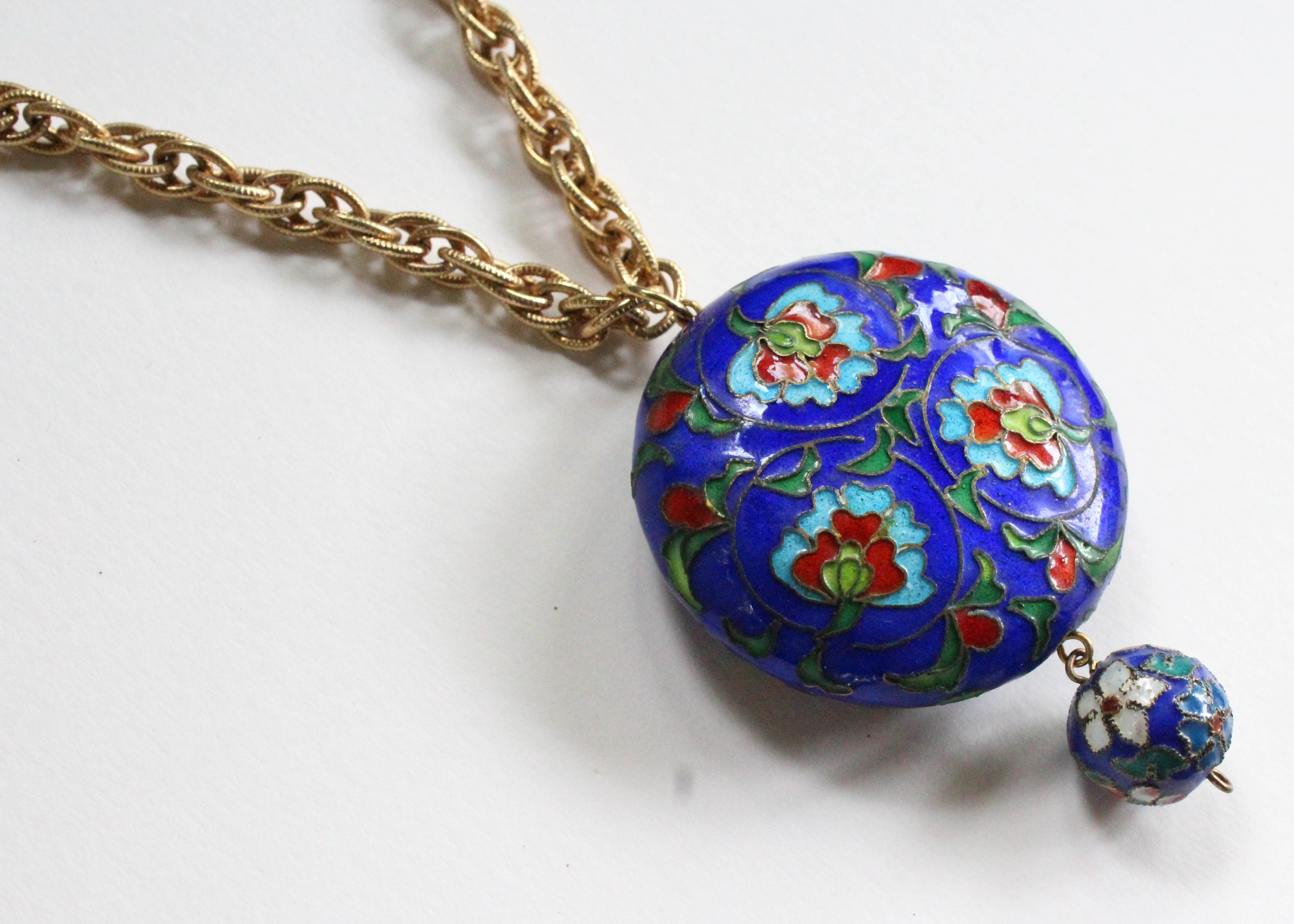 Vintage Hobé Necklace with Cloisonné Pendant
