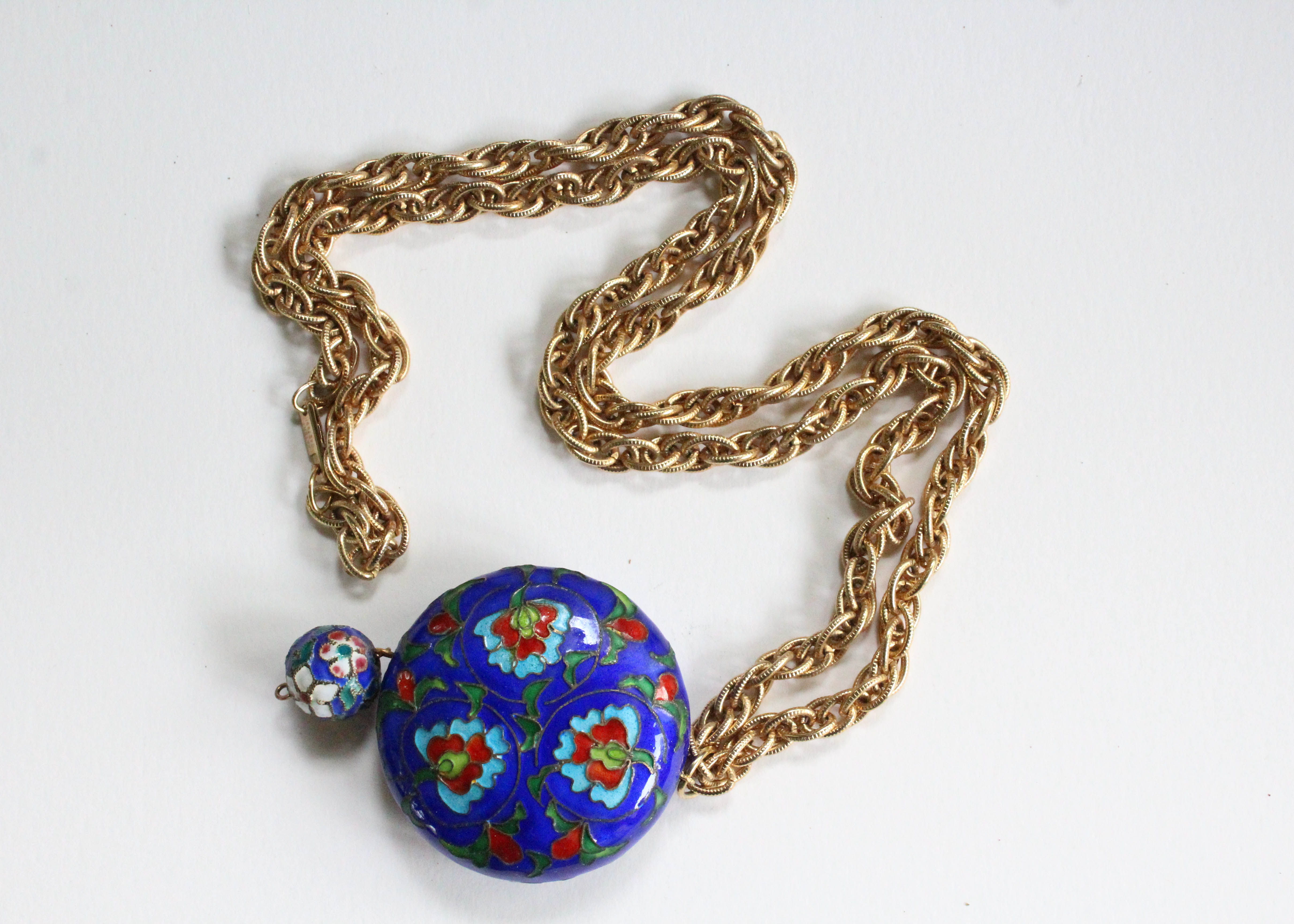 Vintage Hobé Necklace with Cloisonné Pendant