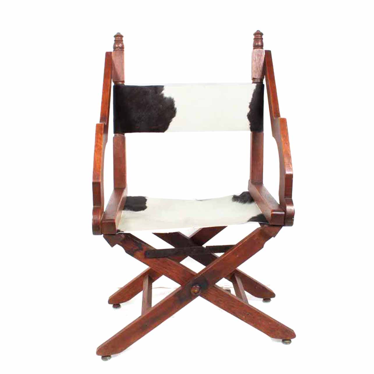 Antique Campaign War Chair with Cowhide Seat and Back