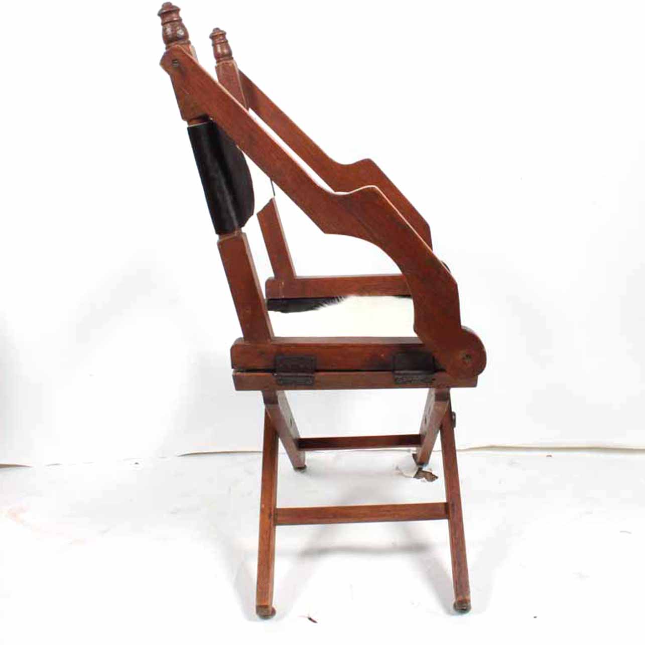 Antique Campaign War Chair with Cowhide Seat and Back