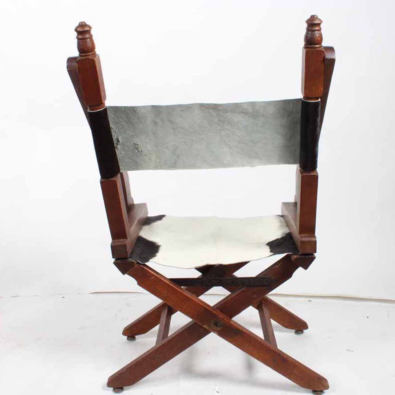 Antique Campaign War Chair with Cowhide Seat and Back