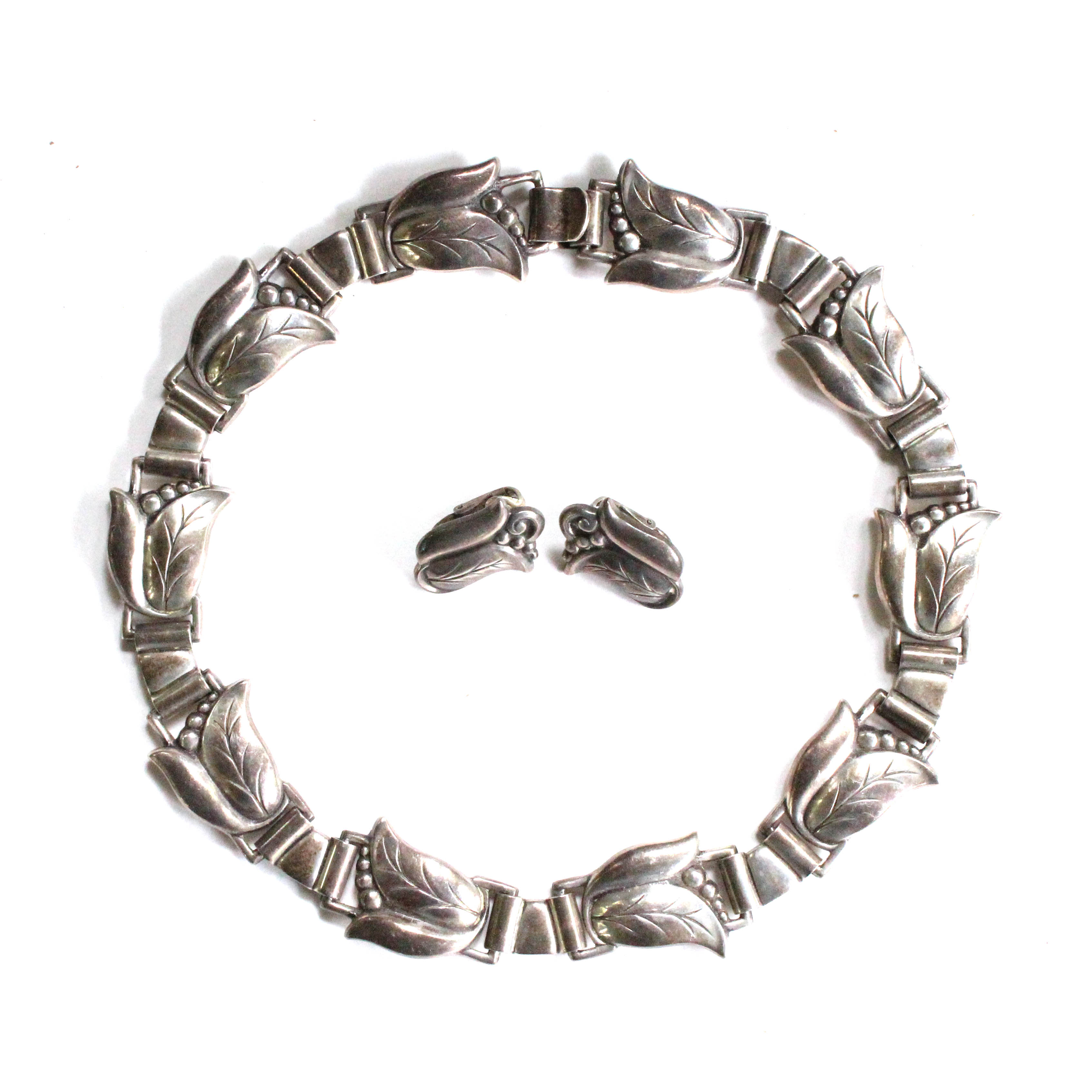 Vintage Alphonse La Paglia Art Deco Sterling Silver Necklace and Earring Set