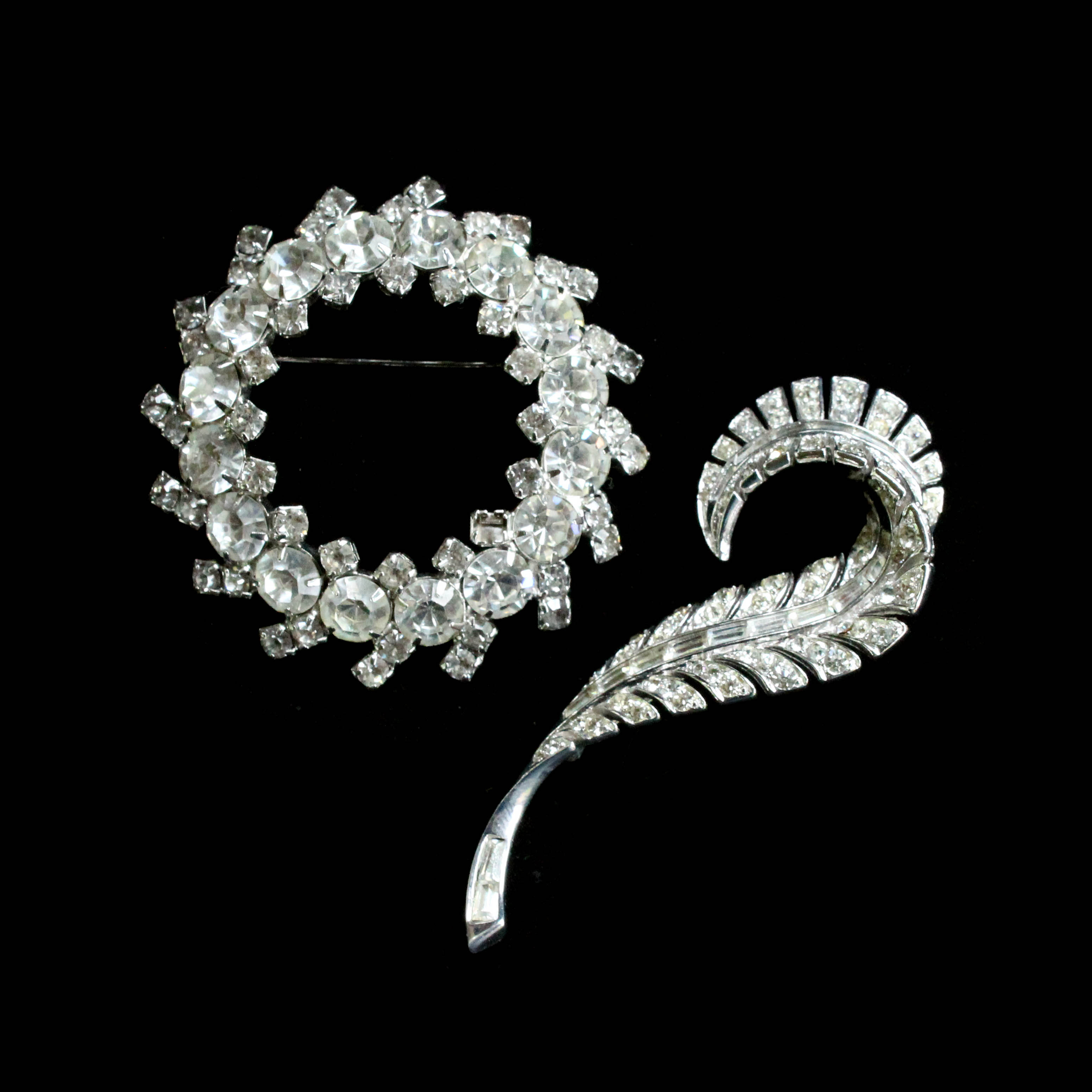 Pair of Vintage Pin with Crystal Rhinestones, Including Boucher