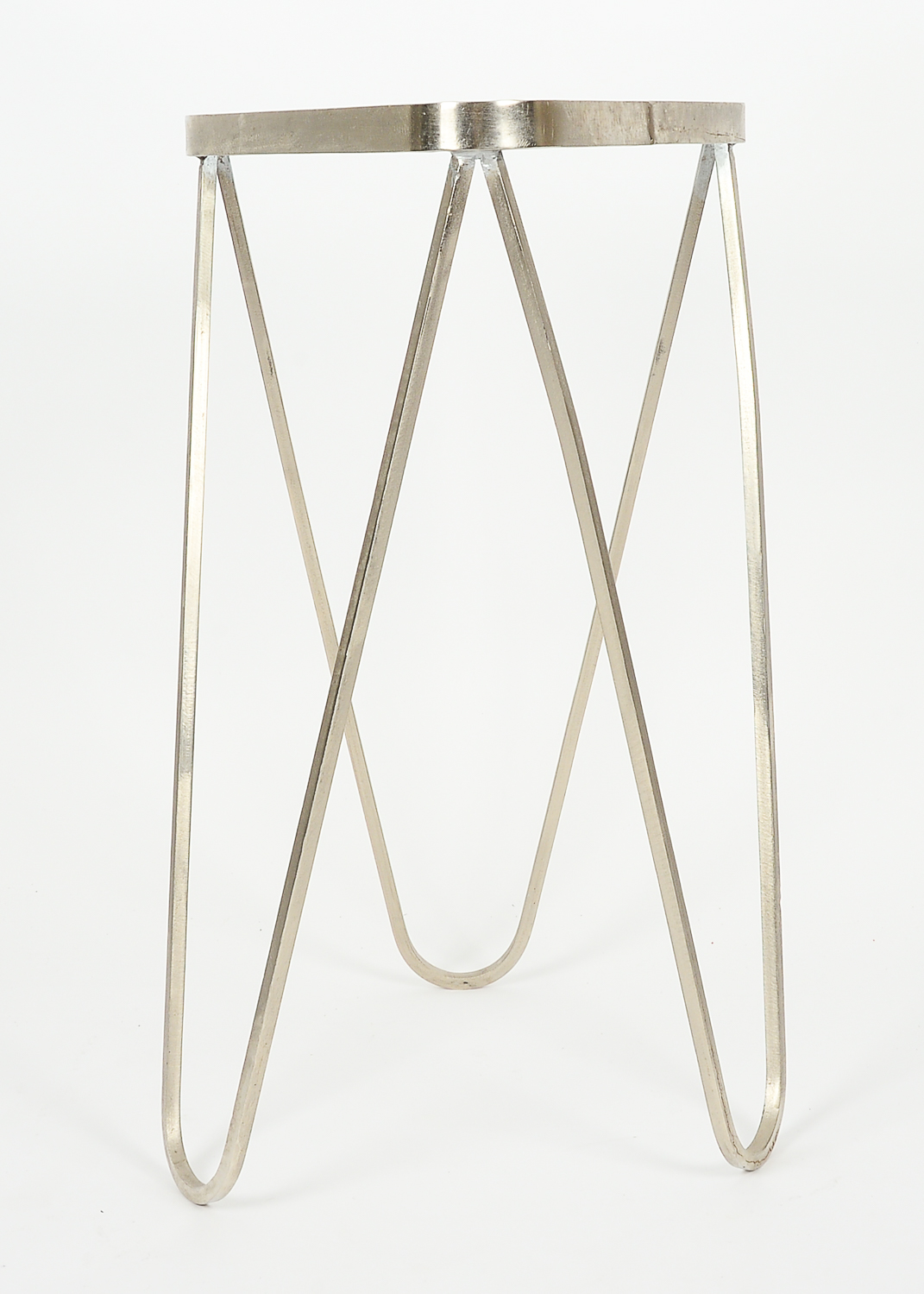 Pair of Triangular Metal and Glass Accent Tables