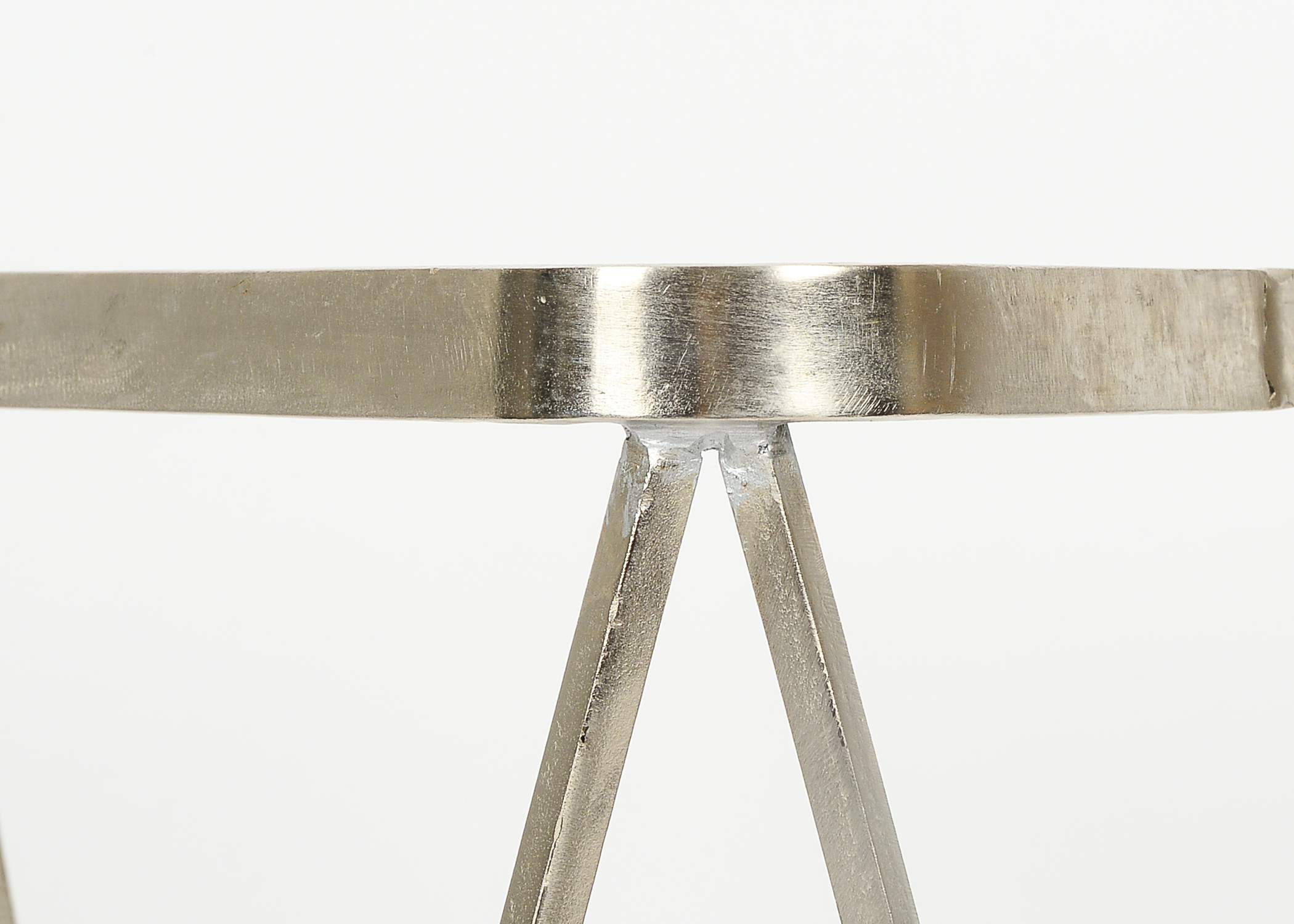 Pair of Triangular Metal and Glass Accent Tables