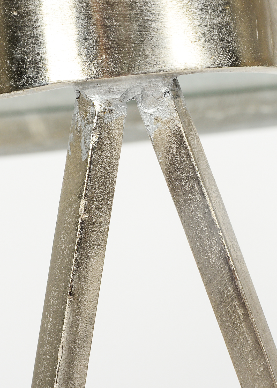 Pair of Triangular Metal and Glass Accent Tables