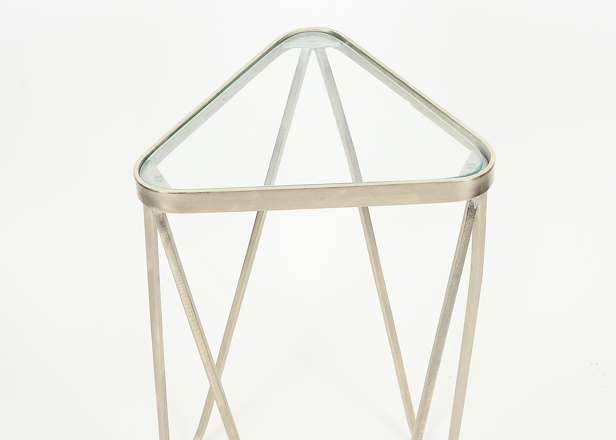 Pair of Triangular Metal and Glass Accent Tables