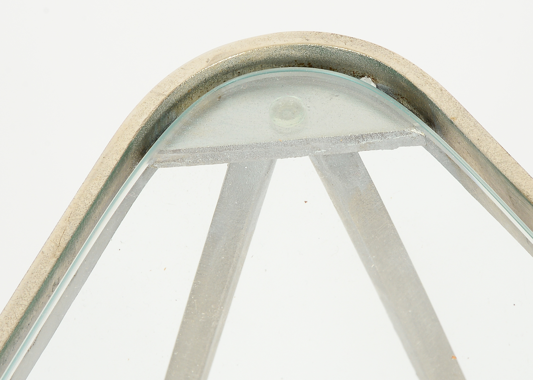 Pair of Triangular Metal and Glass Accent Tables