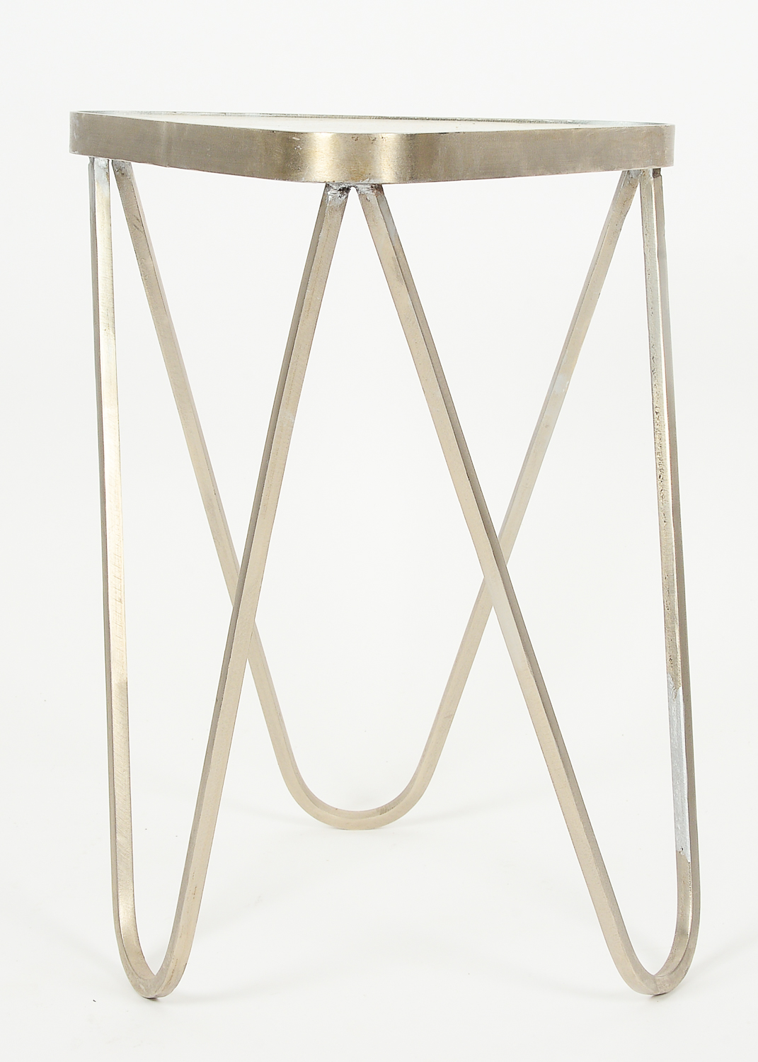 Pair of Triangular Metal and Glass Accent Tables