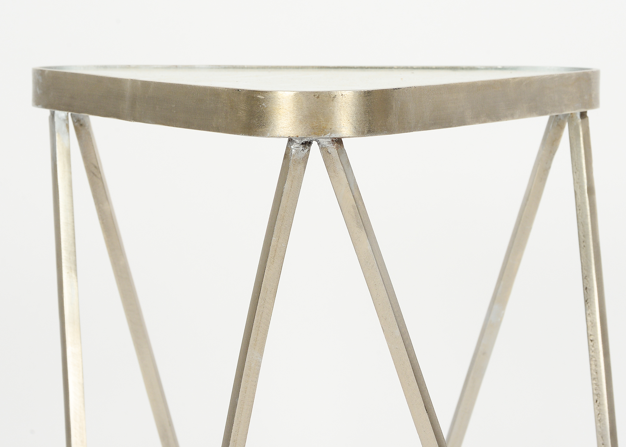 Pair of Triangular Metal and Glass Accent Tables
