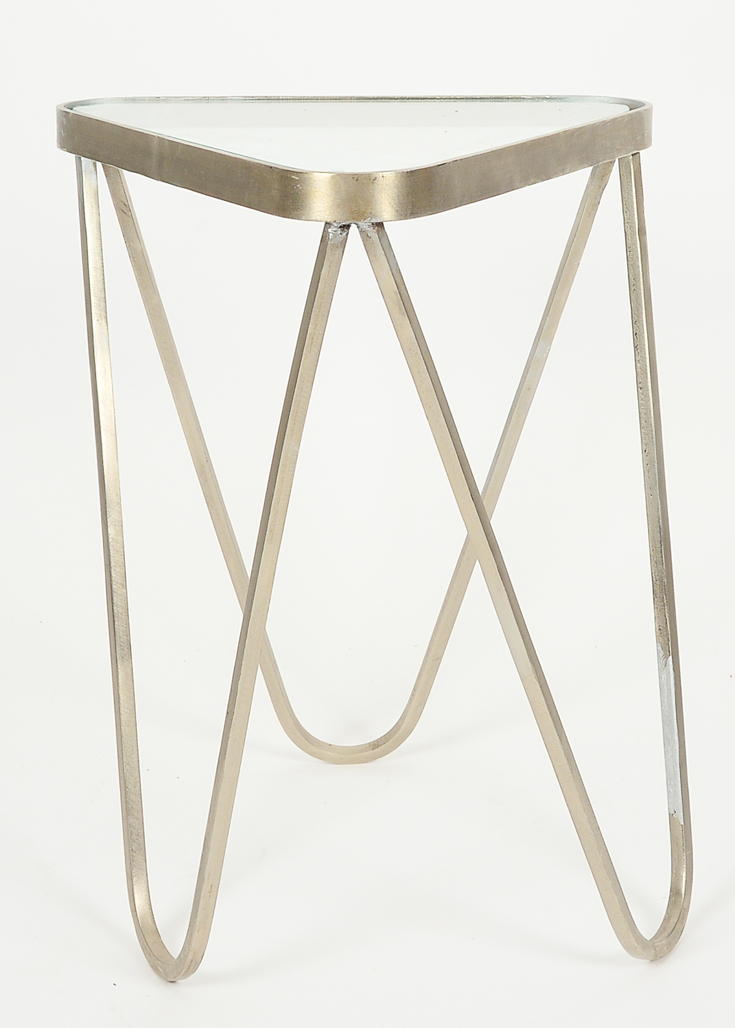 Pair of Triangular Metal and Glass Accent Tables