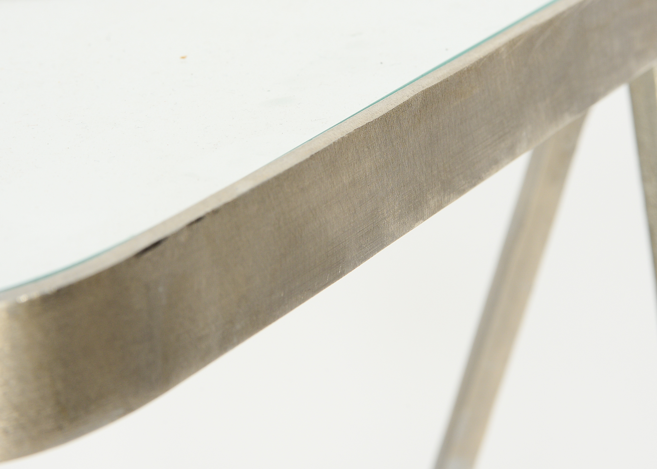 Pair of Triangular Metal and Glass Accent Tables