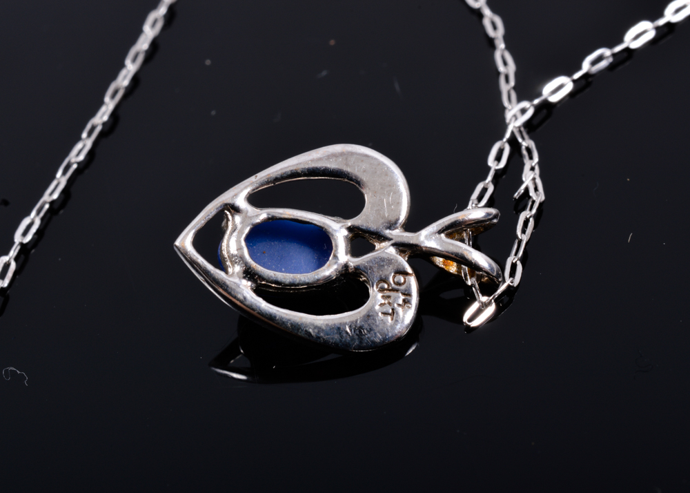 14K White Gold and Synthetic Blue Star Sapphire Pendant Necklace