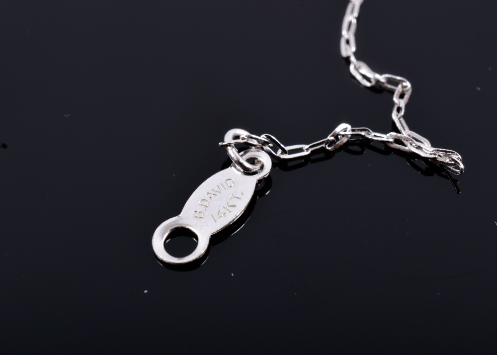 14K White Gold and Synthetic Blue Star Sapphire Pendant Necklace