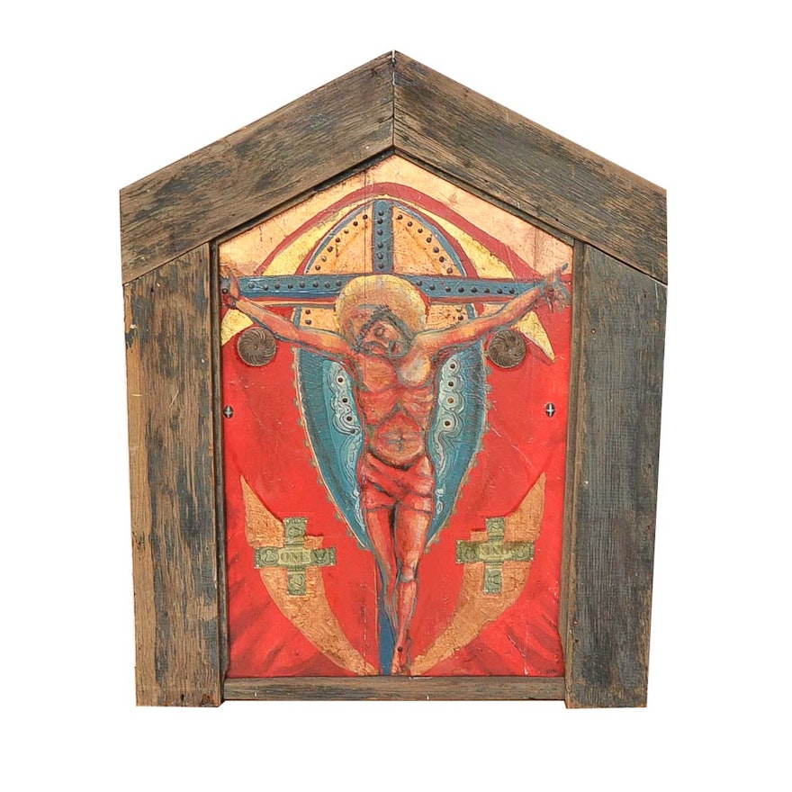 Original Warren Long Acrylic on Wood Painting of the Crucifixion