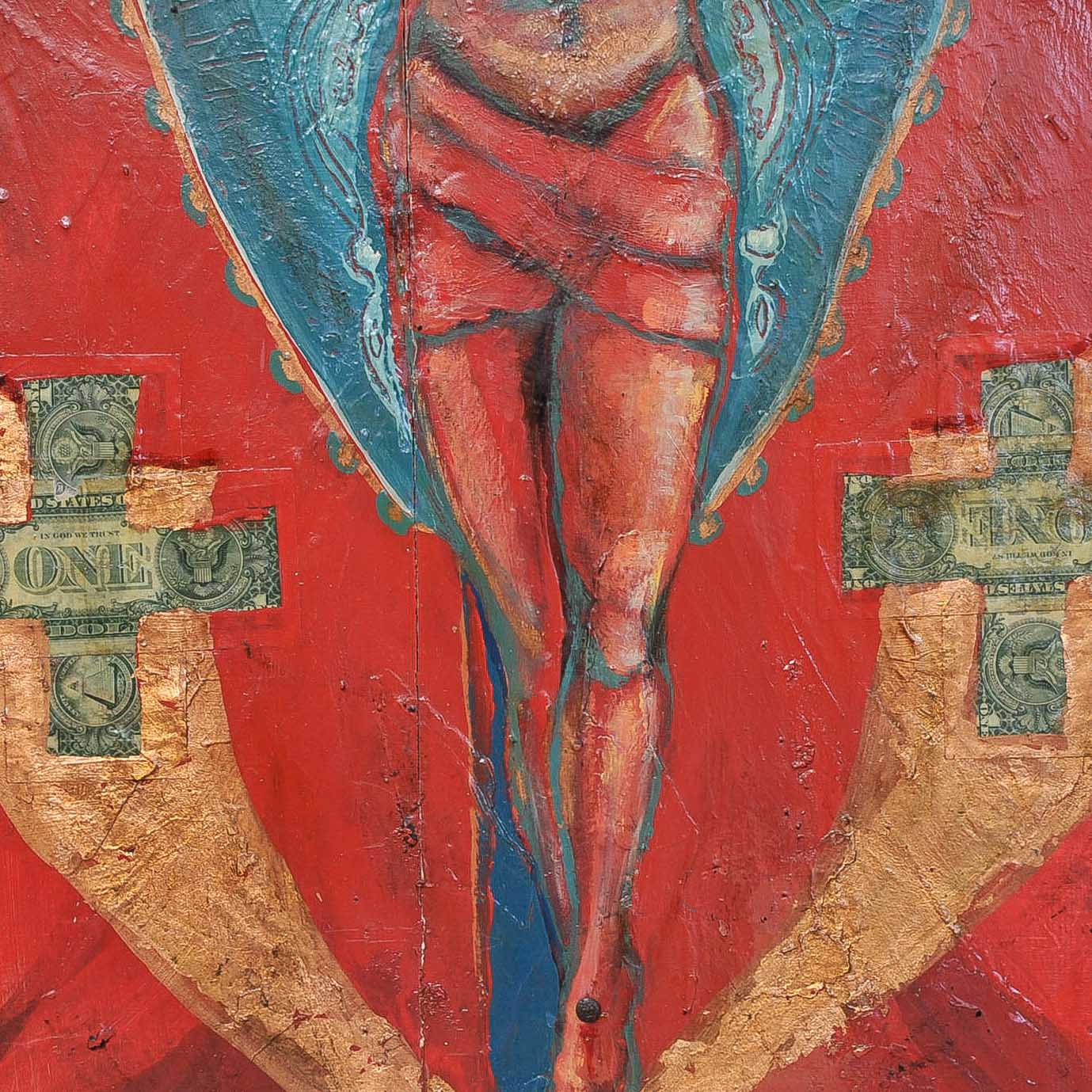 Original Warren Long Acrylic on Wood Painting of the Crucifixion