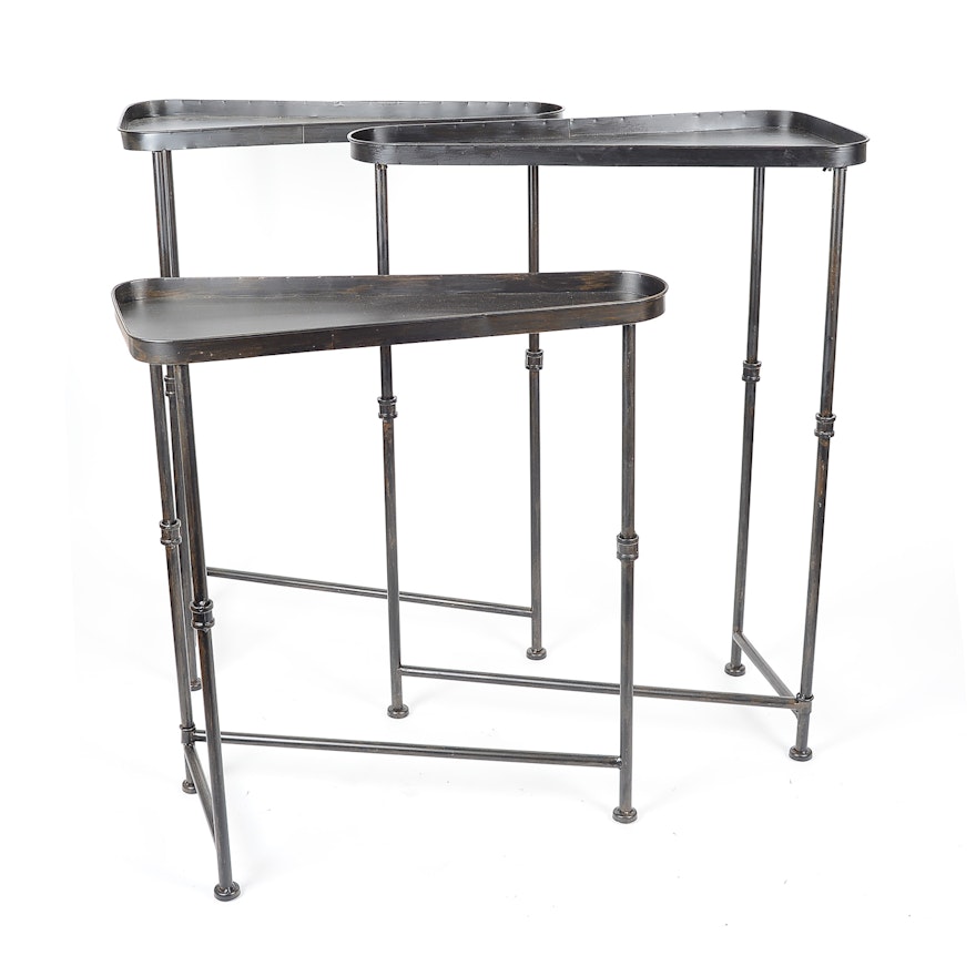 Trio of Triangular Metal Nesting Tables