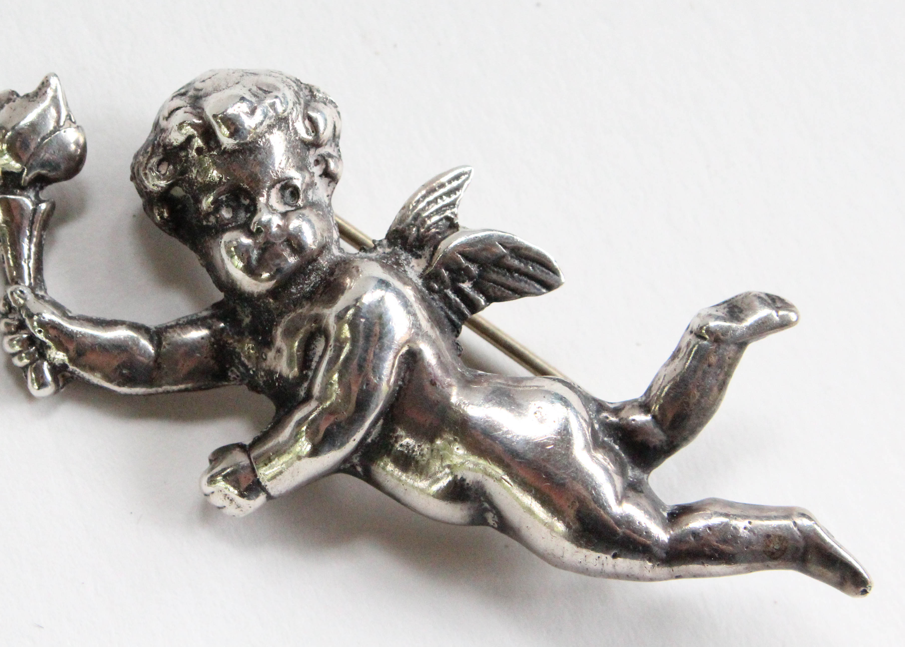 Vintage Silver Tone Cherub Pin