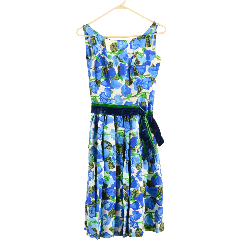 1950s Vintage Gidding's Silk Floral Print Sleeveless Dress