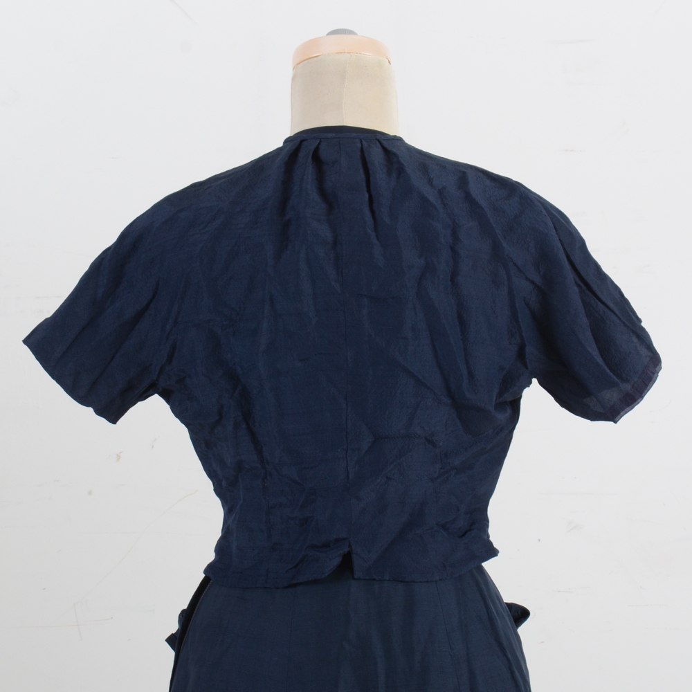1940s Vintage Bonwitt Teller Navy Raw Silk Dress