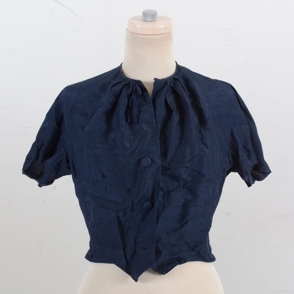 1940s Vintage Bonwitt Teller Navy Raw Silk Dress