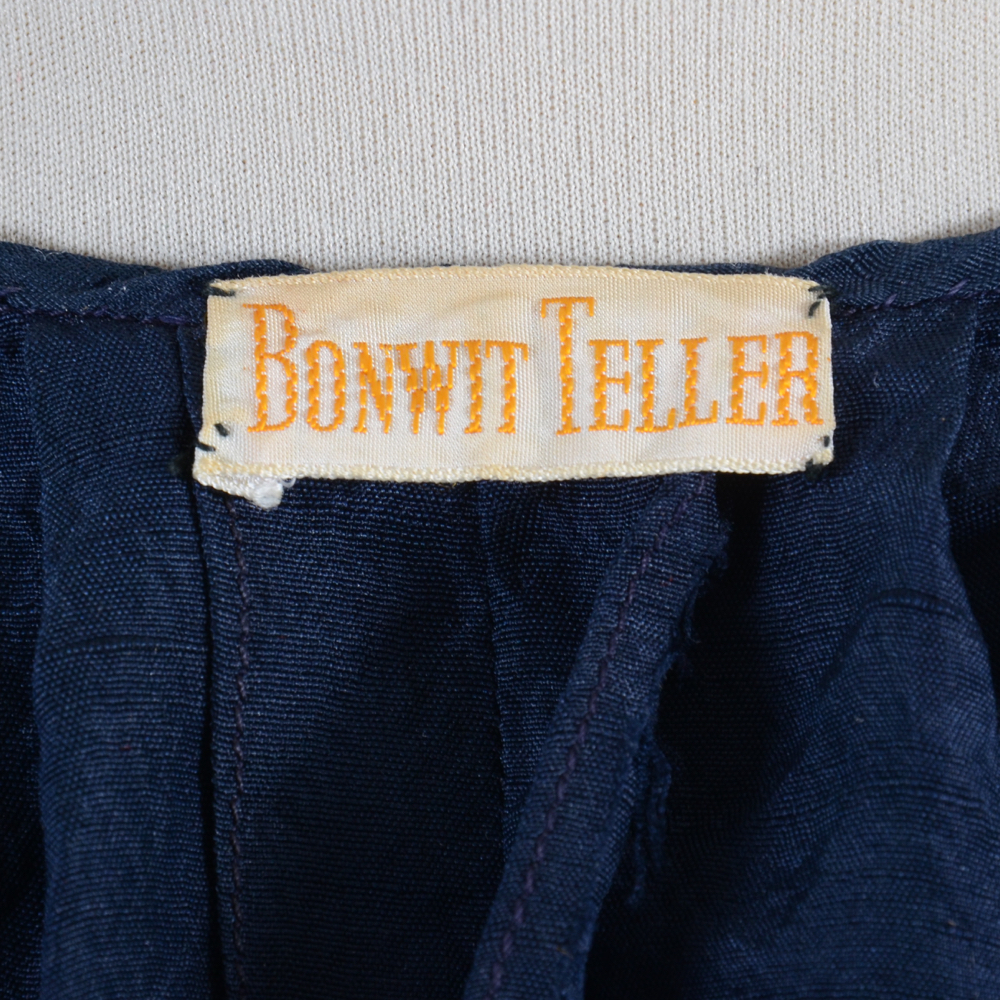 1940s Vintage Bonwitt Teller Navy Raw Silk Dress