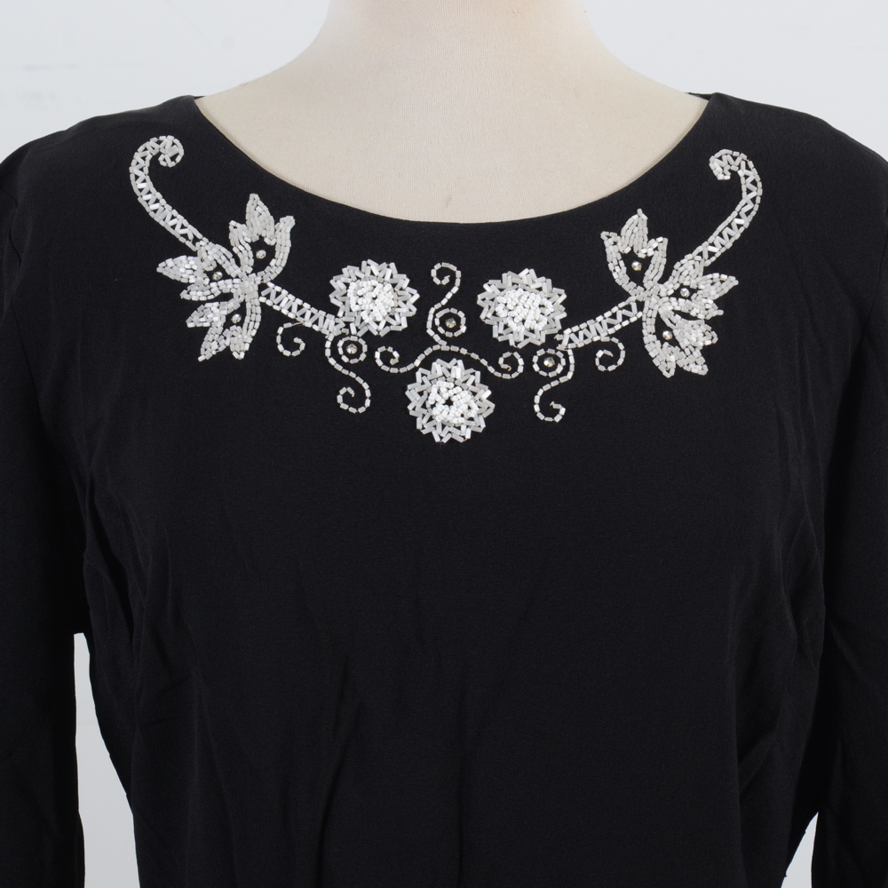 1940s Vintage Black Crepe Beaded Dress