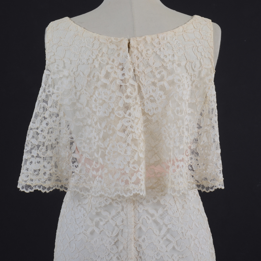 1960s Vintage Sleeveless Lace Formal Dress with Pink Satin Bow