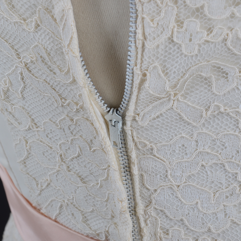 1960s Vintage Sleeveless Lace Formal Dress with Pink Satin Bow