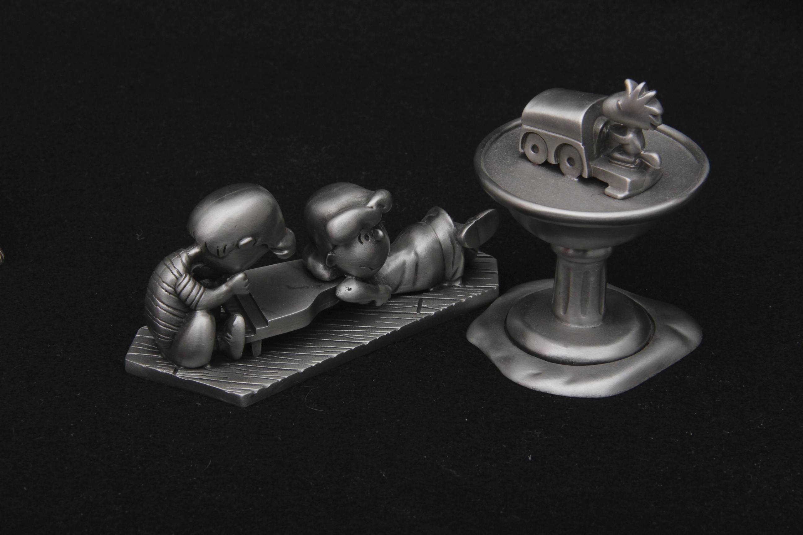 Limited Edition Randi Johnson Snoopy, Lucy and Woodstock Pewter Sculptures