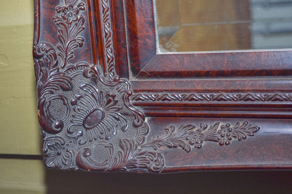 Contemporary Framed Mirror with Burled Finish