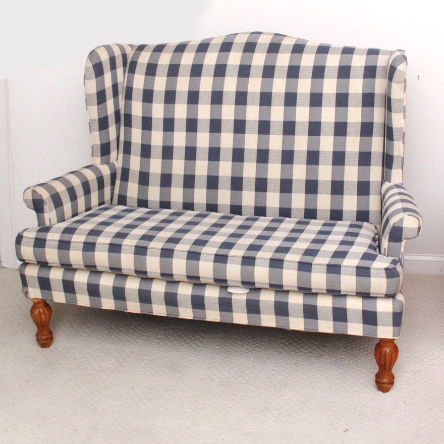 Broyhill Blue and White High Back Settee