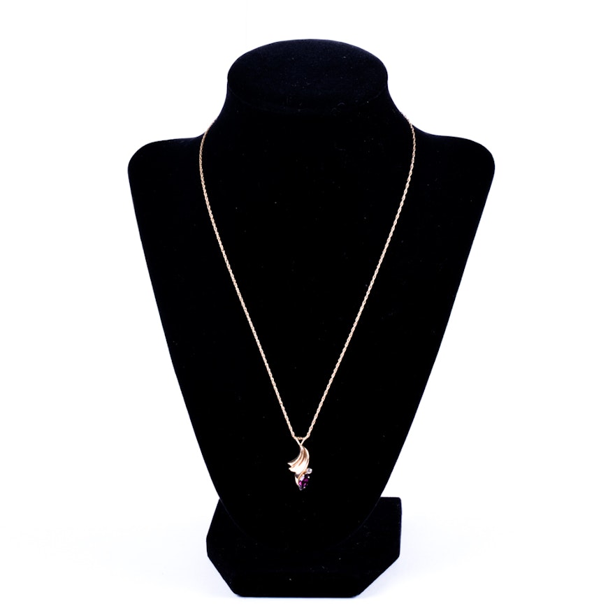 Vintage Krementz Necklace with Purple Glass Pendant