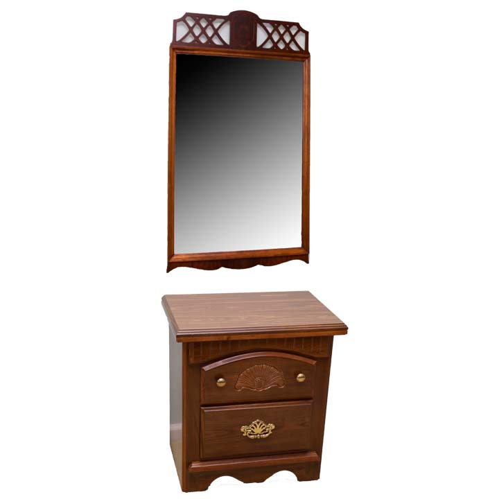 Wood Nighsttand and Wall Mirror