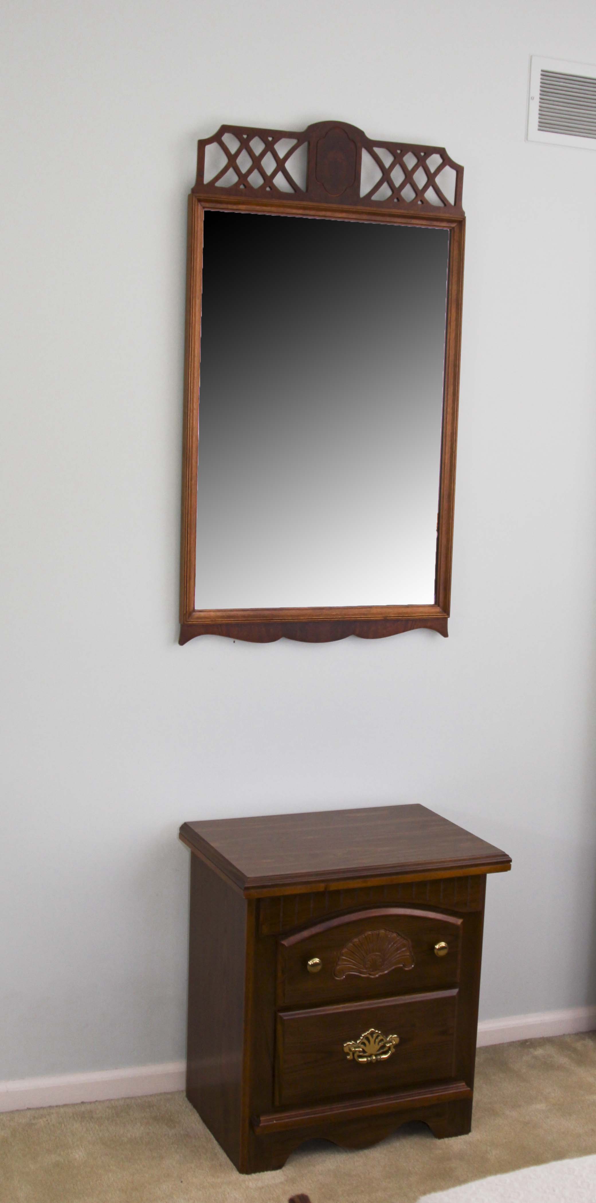 Wood Nighsttand and Wall Mirror