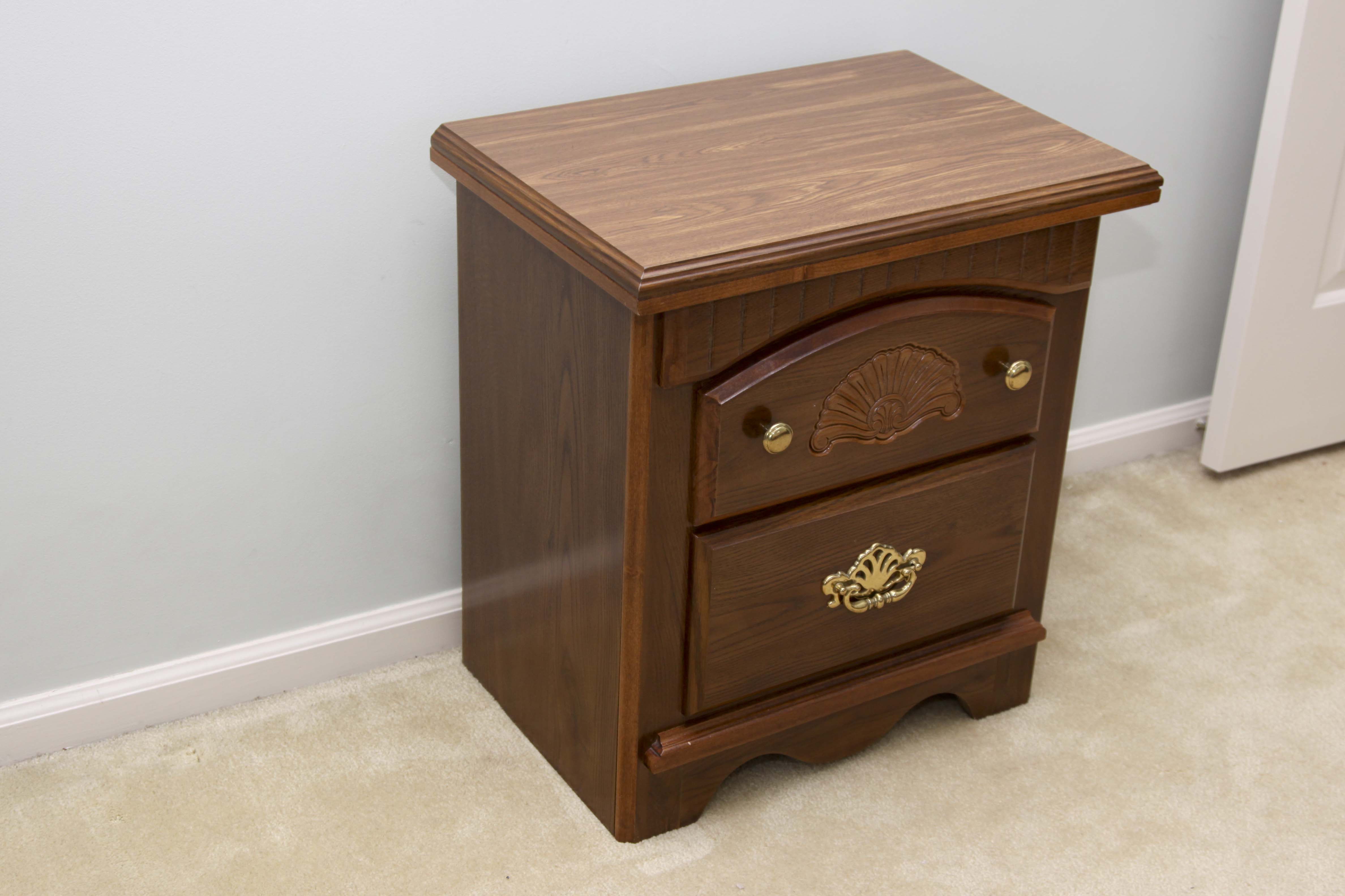 Wood Nighsttand and Wall Mirror