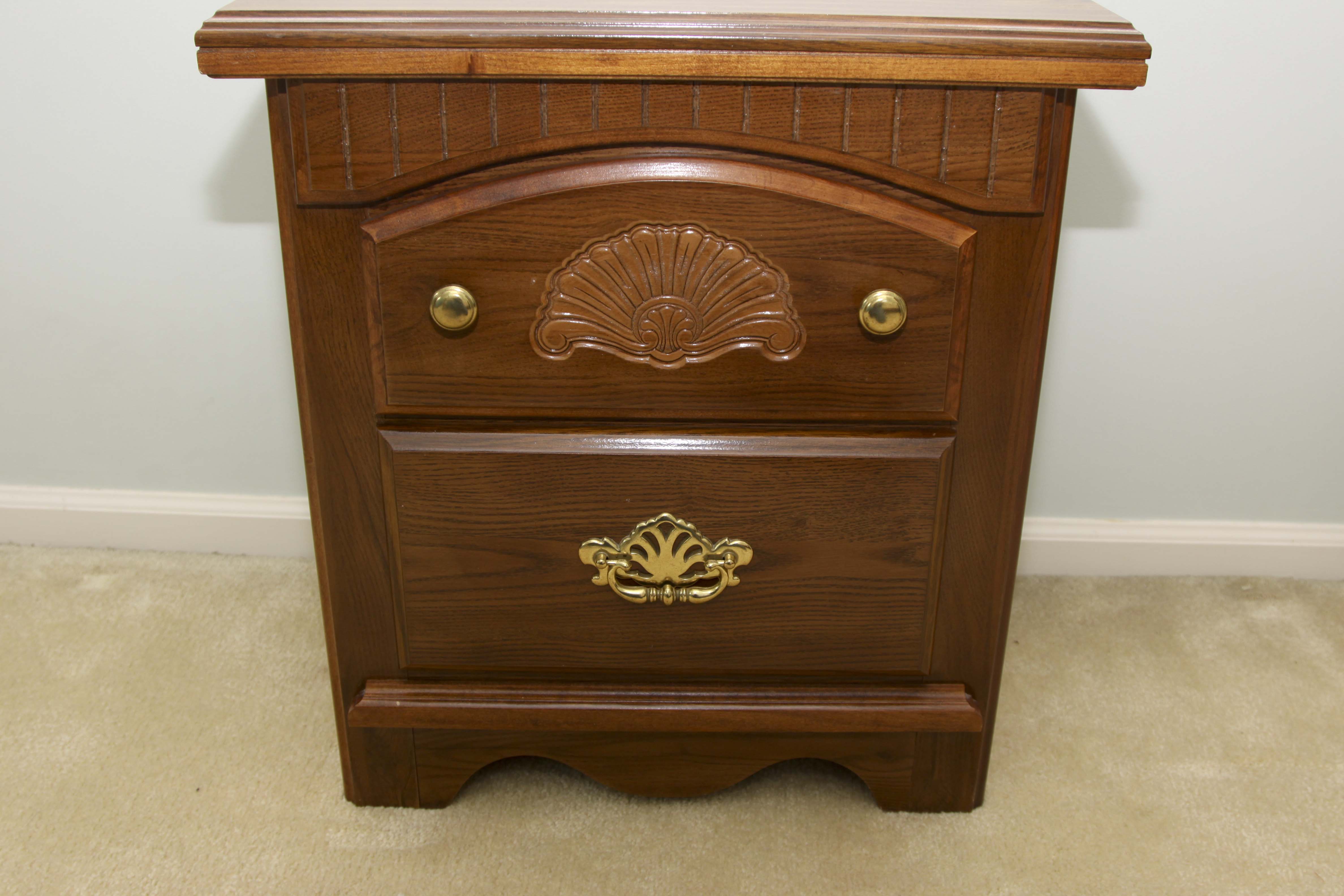 Wood Nighsttand and Wall Mirror