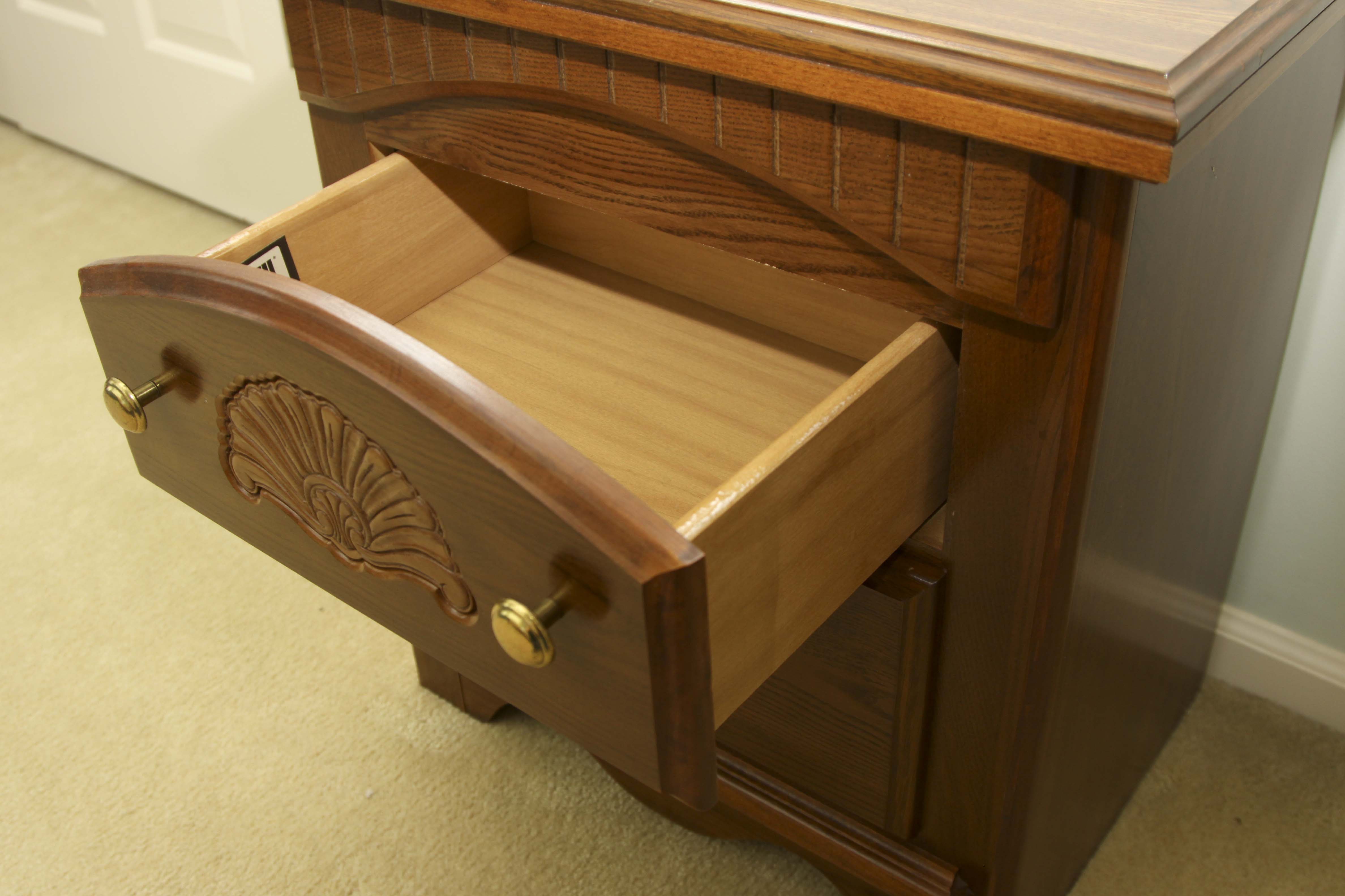 Wood Nighsttand and Wall Mirror