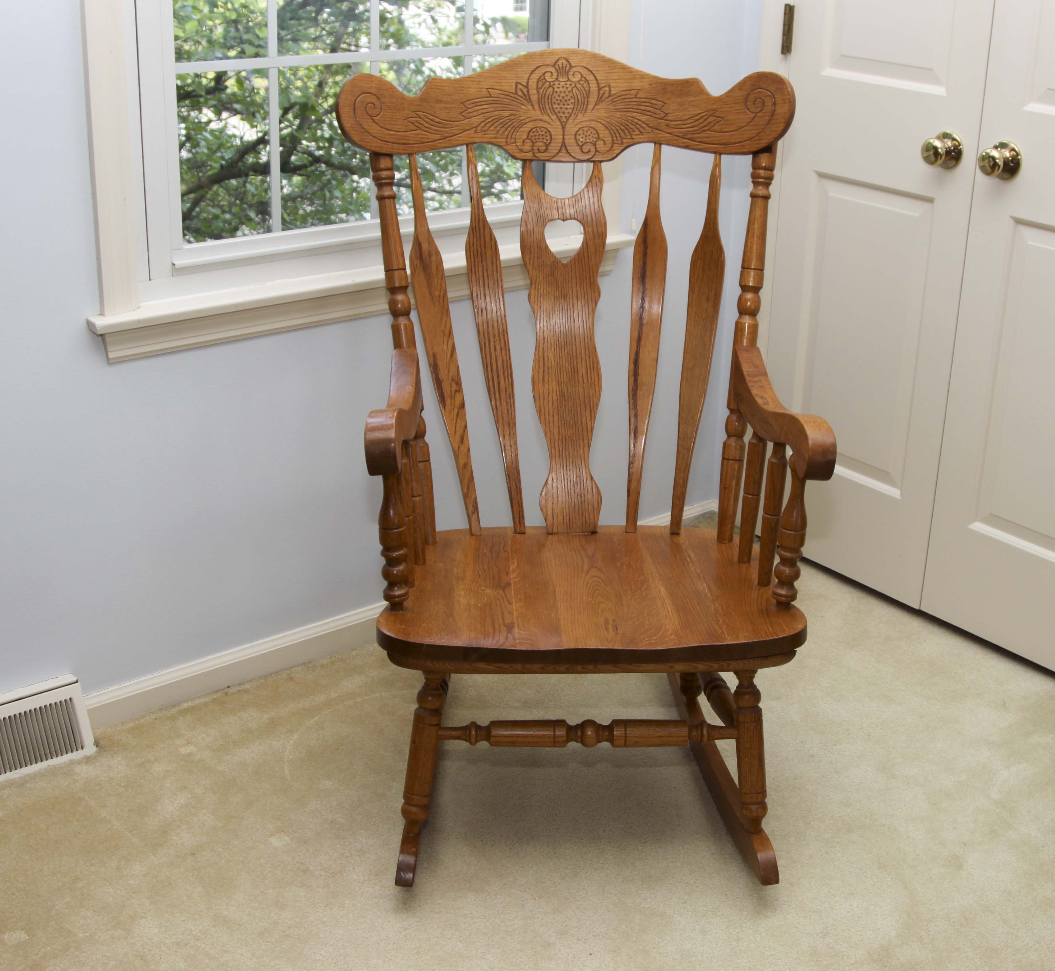Carved Oak Wood  Rocking Chair