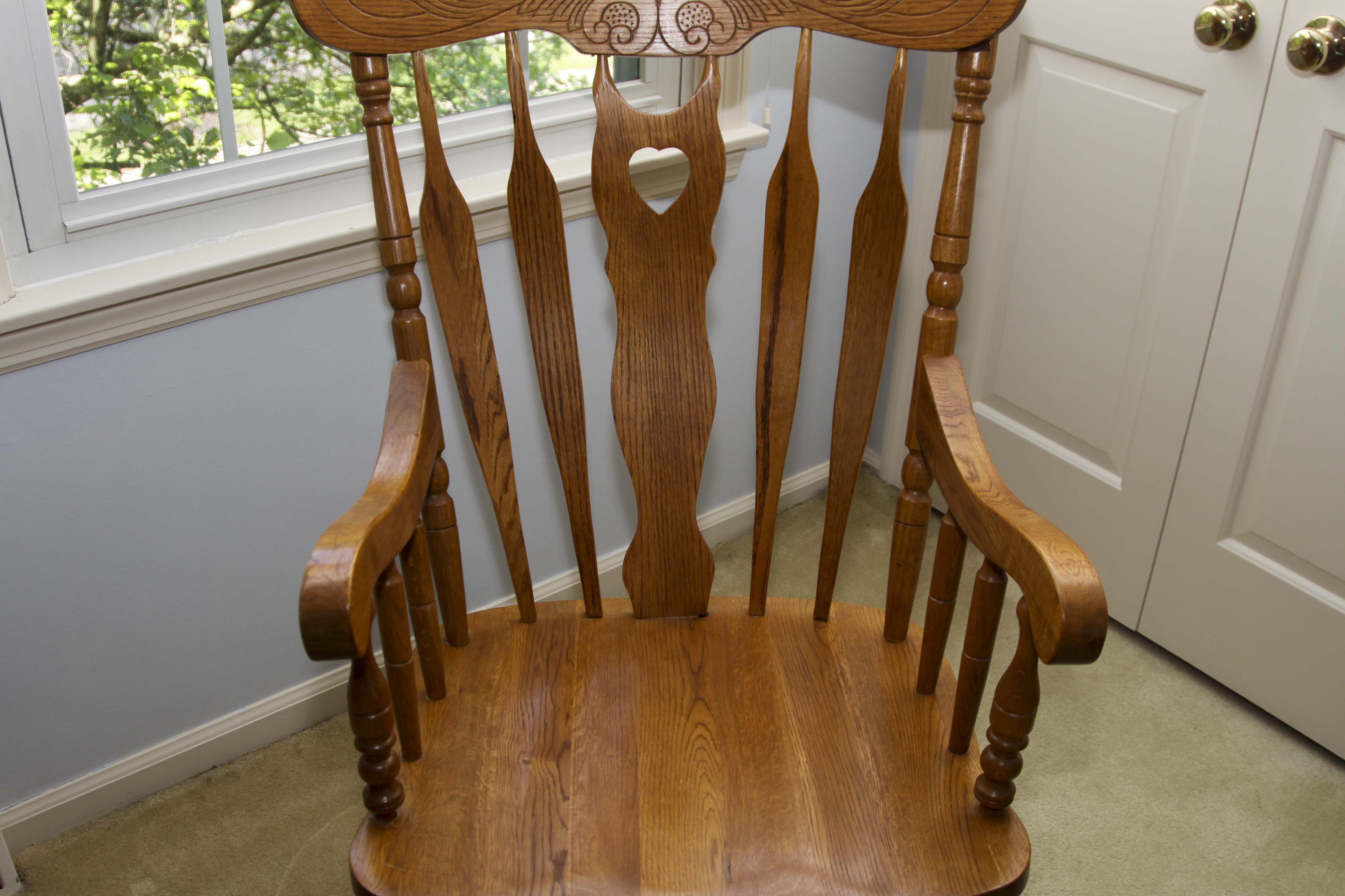 Carved Oak Wood  Rocking Chair
